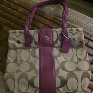 Coach Signature Canvas Tote Bag - Brown and Purple